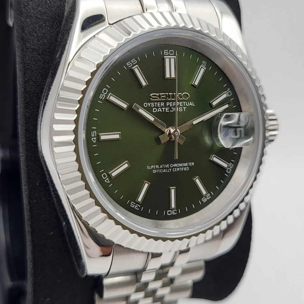 New Seiko Mod 39mm Automatic Watch Dark Green Sunburst Dial